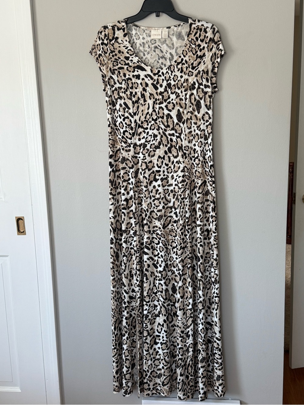 Chico's Stretch Cheetah Print Maxi Dress Size 0 Small Short Sleeve